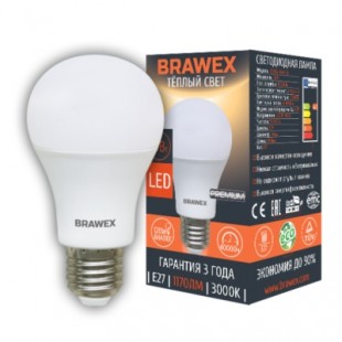 Лампа светодиодная Brawex (грушевидная матовая) 13Вт., Тёплый белый свет, цоколь Е27, А-03