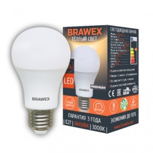 Лампа светодиодная Brawex (грушевидная матовая) 16Вт., Тёплый белый свет, цоколь Е27, А-05