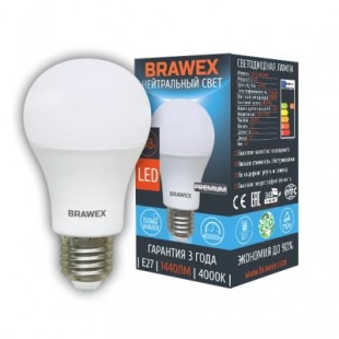 Лампа светодиодная Brawex (грушевидная матовая) 16Вт., Нейтральный белый свет, цоколь Е27, А-06