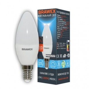 Лампа светодиодная Brawex (свеча матовая) 7Вт., Нейтральный белый свет, цоколь Е14, С-02