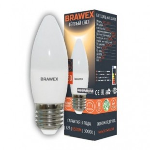 Лампа светодиодная Brawex (свеча матовая) 7Вт., Теплый белый свет, цоколь Е27, С-03