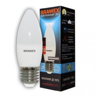 Лампа светодиодная Brawex (свеча матовая) 7Вт., Нейтральный белый свет, цоколь Е27, С-04