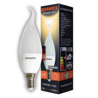 Лампа светодиодная Brawex (свеча на ветру матовая) 7Вт., Теплый белый свет, цоколь Е14, С-05