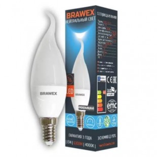 Лампа светодиодная Brawex (свеча на ветру матовая) 7Вт., Нейтральный белый свет, цоколь Е14, С-06