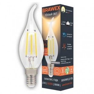 Лампа светодиодная филаментная Brawex (свеча на ветру) 5Вт., Тёплый белый свет, цоколь Е14, Ф-03