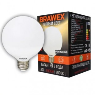 Лампа светодиодная Brawex (глоб G95 матовый) 12Вт., Теплый белый свет, цоколь Е27, Г-05