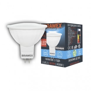 Лампа светодиодная Brawex (MR16) 4Вт., Нейтральный белый свет, цоколь GU5.3, Т-02