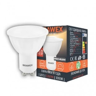 Лампа светодиодная Brawex (PAR16) 7Вт., Тёплый белый свет, цоколь GU10, Т-05