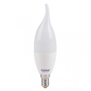 Лампа светодиодная General (свеча на ветру матовая) 7Вт., Теплый белый свет, цоколь Е14, 648800