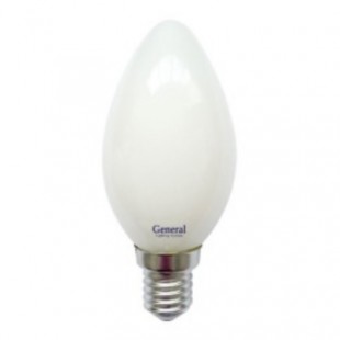 Лампа светодиодная филаментная General (свеча матовая) 8Вт., Тёплый белый свет, цоколь Е14, 649992