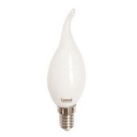 Лампа светодиодная филаментная General (свеча на ветру матовая) 6Вт., Холодный белый свет, цоколь Е14, 649955