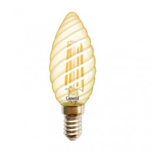 Лампа светодиодная филаментная General (свеча витая золотая) 7Вт.,Тёплый белый свет, цоколь Е14, 649989