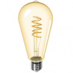 Лампа светодиодная филаментная General (декоративная золотая) 7Вт., Тёплый белый свет, цоколь Е27, 655306